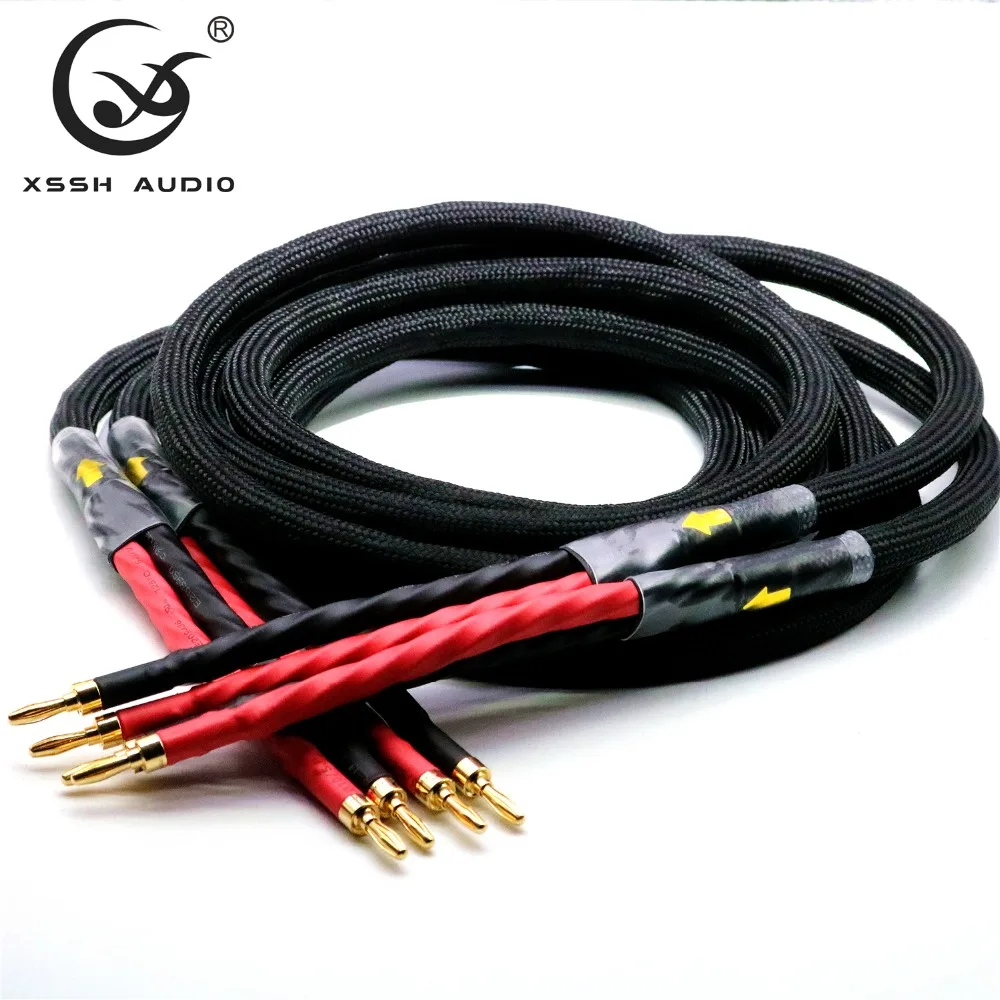 

XSSH audio 1 pair Hi-end DIY HIFI Gold Plated 4 banana plugs to 4 banana plugs Silver Plated Siltech G5 speaker cable Cord Wire