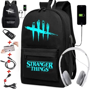 

Luminous Stranger Things Backpacks for School Students Black Large Capacity Shoulder Backpack USB Charging Travel Bags
