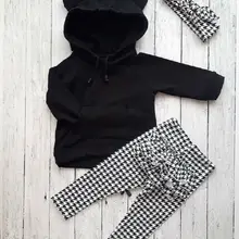Детские топы с капюшоном для маленьких девочек, клетчатые штаны, леггинсы, комплект одежды из 3 предметов, одежда для малышей, детская одежда, Очаровательная зимняя одежда для девочек