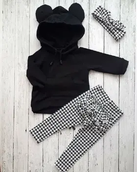 

Toddler Kids Baby Girl Hooded Tops Plaid Pants Legging 3Pcs Outfits Set Clothes Infant Kids Clothes adorable girl winter clothes