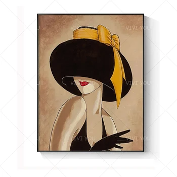 

Sexy Hat Red Lip Woman Oil Painting Canvas Handmade Painting Home Decor Oil Painting Artwork