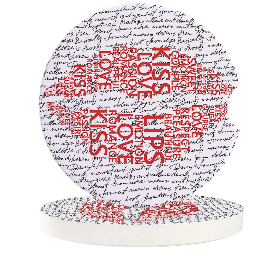 Small Car Coasters Drinks Absorbent Ceramic Stone English Background Red Lips Set Cup Mat Accessories | Дом и сад