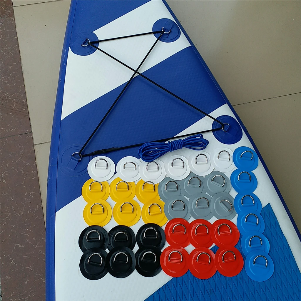 6Pcs Inflatable Boat Kayak SUP D-ring Patch & Elastic Shock Cord Set- 6 Colors Dinghy D Ring Round Patch