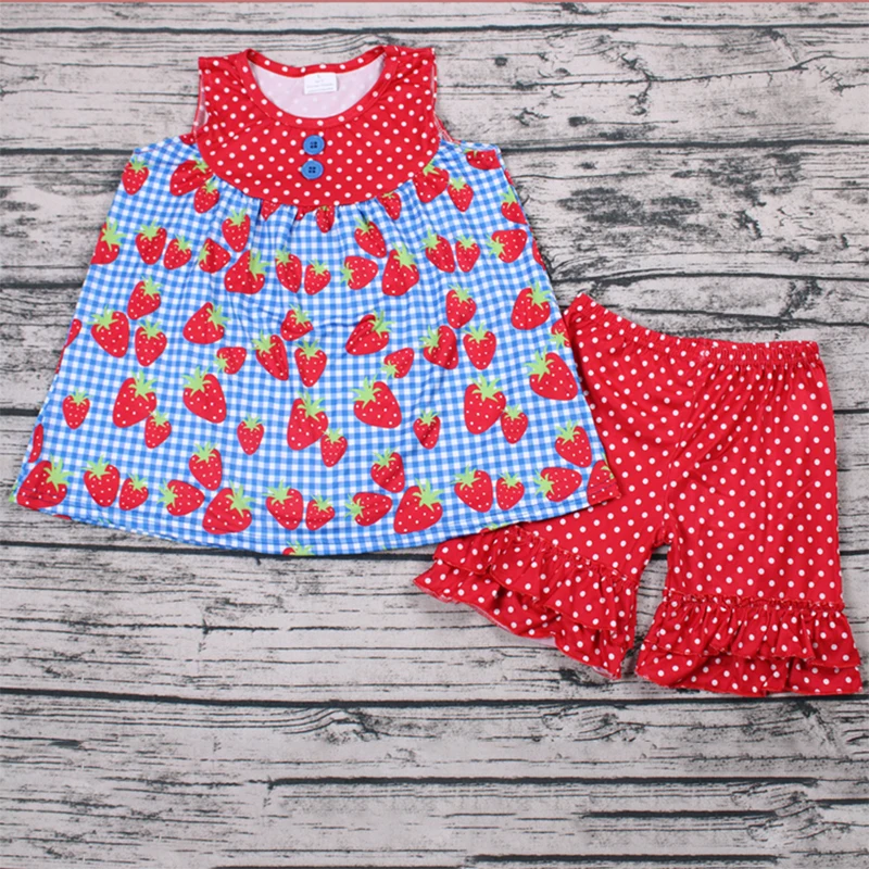 Комплект одежды для маленьких девочек Топ без рукавов с рисунком клубники шорты
