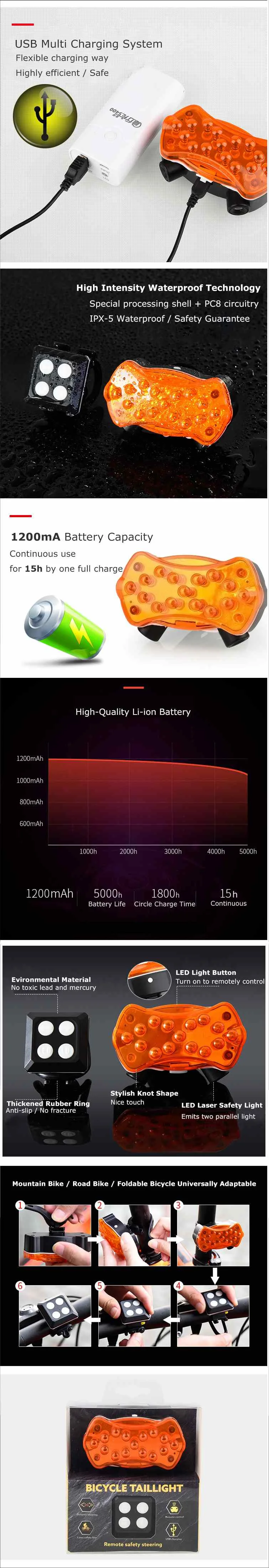 XANES STL08 Smart Bicycle Tail Light Turn Signal Rechargeable Cycling Bike Motorcycle E-bike Camping Torch Lantern Flashlight