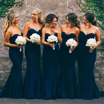 

Real Rill Sweetheart Mermaid Bridesmaid Dresses Satin Strapless Lace Up Back Long Dress For Wedding Party Wedding Guest Dress