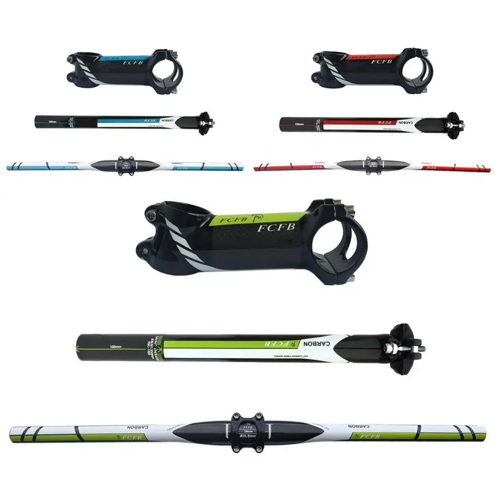 

FCFB 3pcs/set 3K Glossy Carbon Flat Handlebar + Seatpost + Stem for 26er / 27.5er / 29er MTB Bicycle