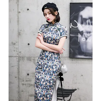 

Plus Size Vintage Long Cheongsam Multi Color Sexy High Split Qipao Elegant Mandarin Collar Chinese Women Dress Vestidos 3XL