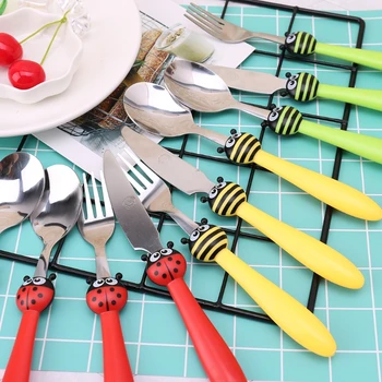 

2020 NEW 3 Pcs/ Set Kids Tableware Stainless Steel Children Feeding Spoon & Fork & Knife Cartoon Feeding Spoon