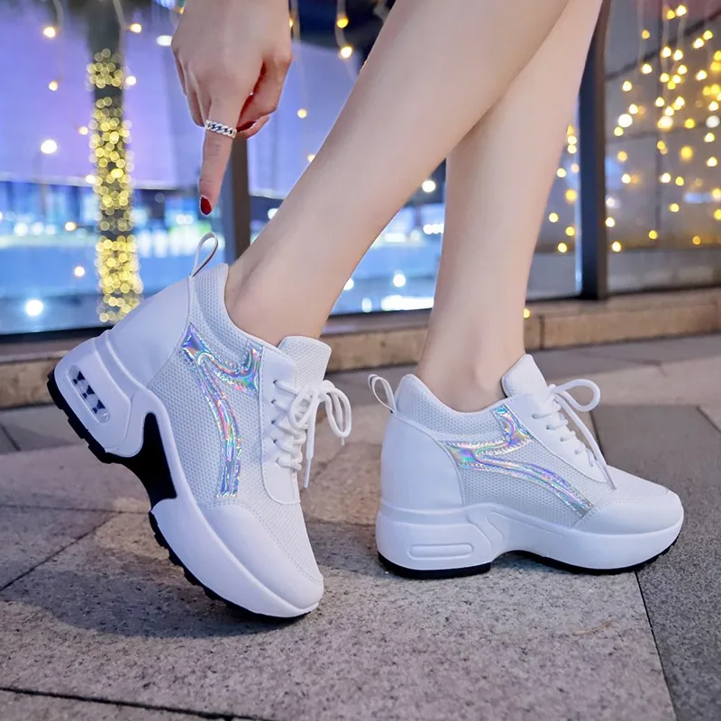 

Women Platform Shoes 2019 White Trendy Shoes Women High Top Sneakers Ankle Boots Femme Chaussures Femmes Height Increase Shoes