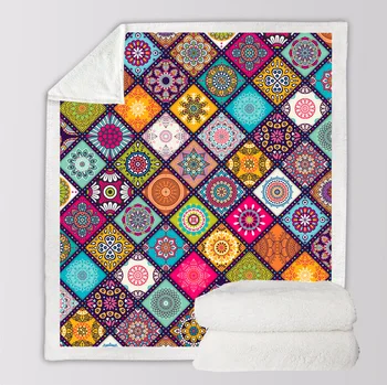 

Mandala Seamless Colorful Square Microfiber Bed Blanket Plush Sherpa Bohemian Throw Blanket Custom Home Textiles Manta B1083