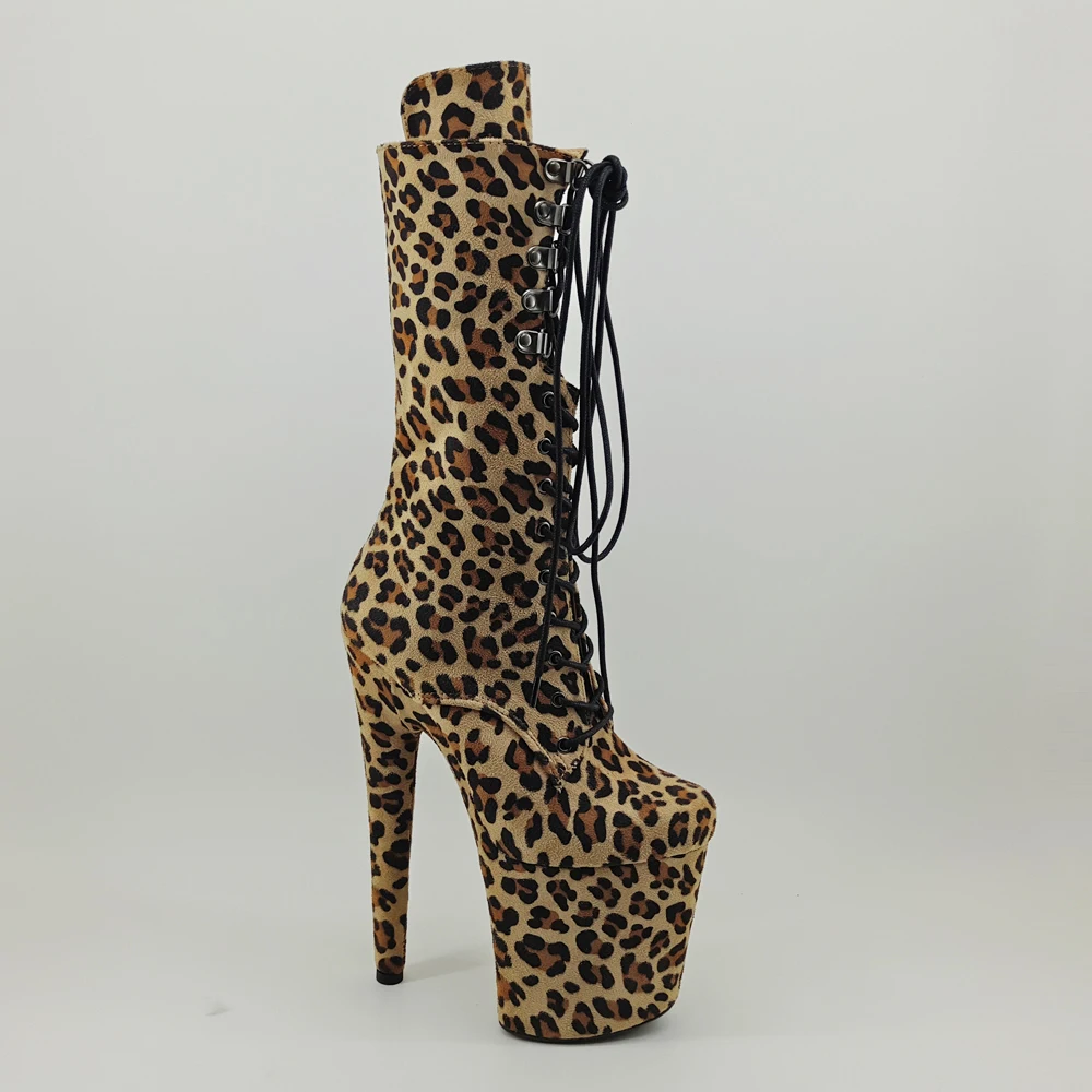 Leecabe/Замшевые леопардовые туфли для танцев на шесте 20 см/8 дюймов ботинки на платформе с высоким каблуком ботинки для танцев на шесте с закрытым носком - Цвет: Leopard As Picture