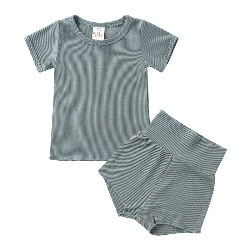 Baby Boy Girl Summer Clothes Set Short Sleeve T-shirt+Shorts 2pcs Newborn Outfits Kids Toddler Pajamas Knitted Infant Tracksuits Baby Clothing Set expensive