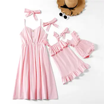 

Autumn Dress Mommy and me clothes With Headbands Mother Daughter Dresses Baby Girl Romper Matching Family outfits C0649