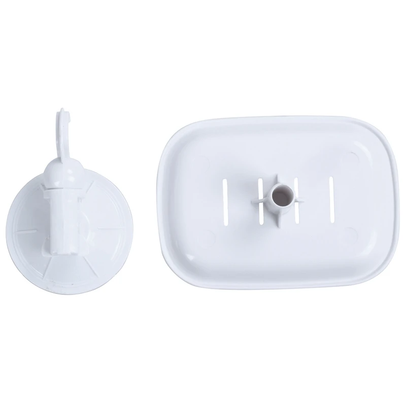 White Hard Plastic Soap Tray Dish Holder w Hook Suction Cup