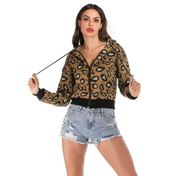 

Autumn European And American Leopard Print Pullover Casual Hooded Long-sleeved Top Shirt