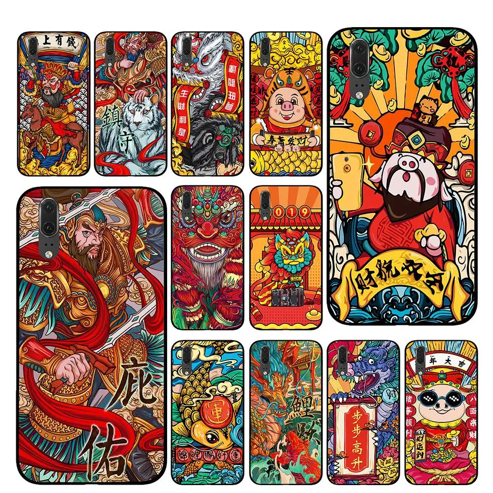 Китайские новогодние картины Роскошные Чехлы для huawei P30 P20 P10 mate 10 20 Pro