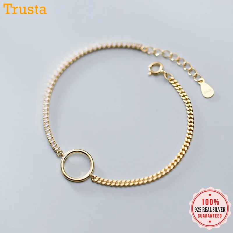 Trustdavis 925 Настоящее серебро 925 пробы полые круглые ослепительные цепи CZ 16 см браслет для женщин девушек леди свадебный подарок DT51