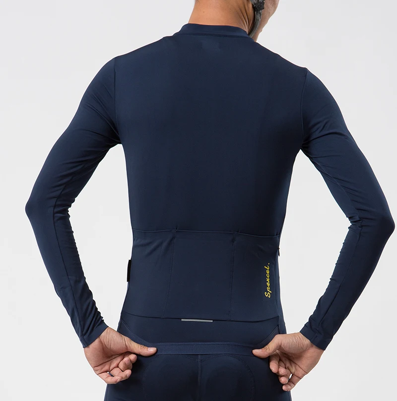 SPEXCEL Navy Pro team Autumn Winter Thermal fleece long sleeve cycling jersey road bicycle clothing  race fit cycling gear 3