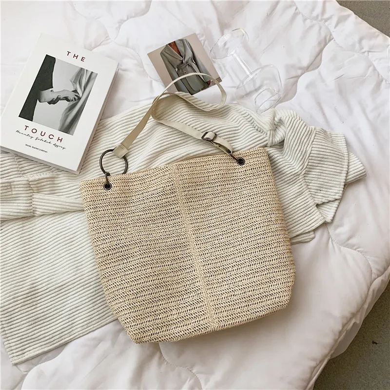 2021 New Casual Large Capacity Tote Women Straw Handbags Luxury Woven Designer Lady Shoulder Messenger Bags Female Big Purses 