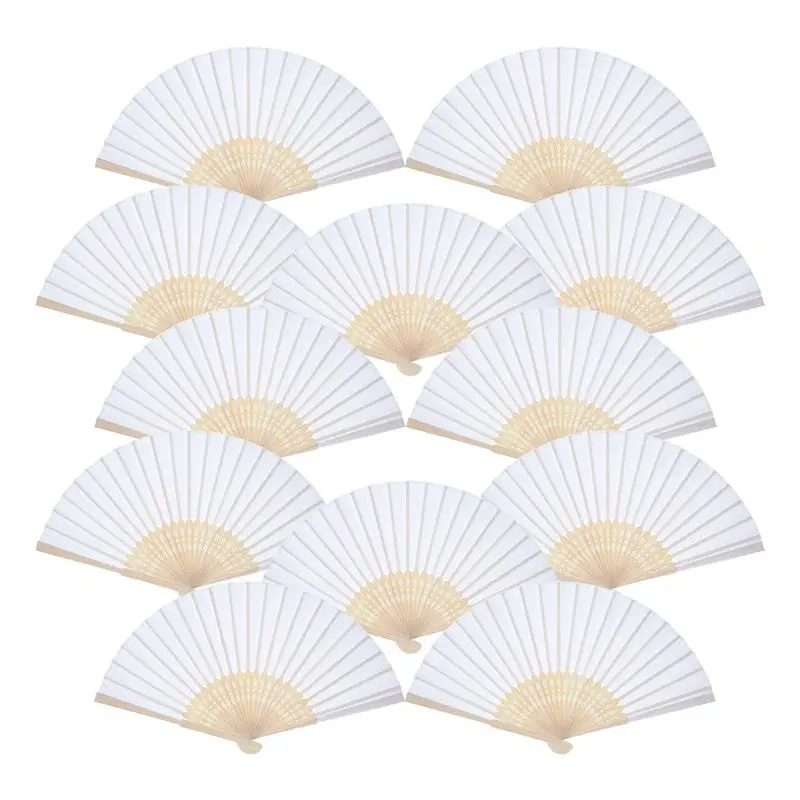 

ABLA 12 Pack Hand Held Fans White Paper fan Bamboo Folding Fans Handheld Folded Fan for Church Wedding Gift, Party Favors, DIY D