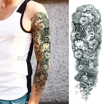 

Waterproof Temporary Tattoo Sticker Tiger Lotus Flower full arm large size fake tatto big flash tatoo sleeve for men women girl