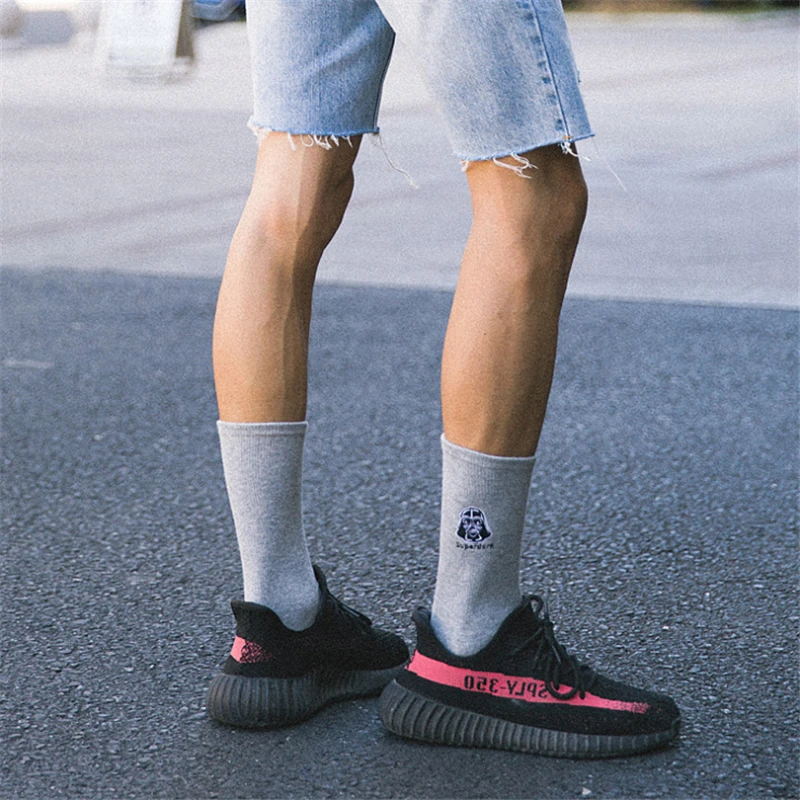 Moda Mulaya, новые носки, мужские однотонные носки, длинные носки для скейтборда, носки в стиле хип-хоп, Meias, Звездные войны, с вышивкой, унисекс, Harajuku, Calcetines