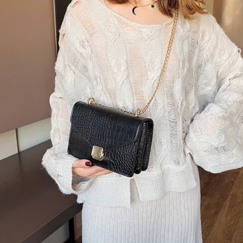 

2020 new fashion pu female bag crocodile pattern small square bag casual shoulder bag retro messenger bag