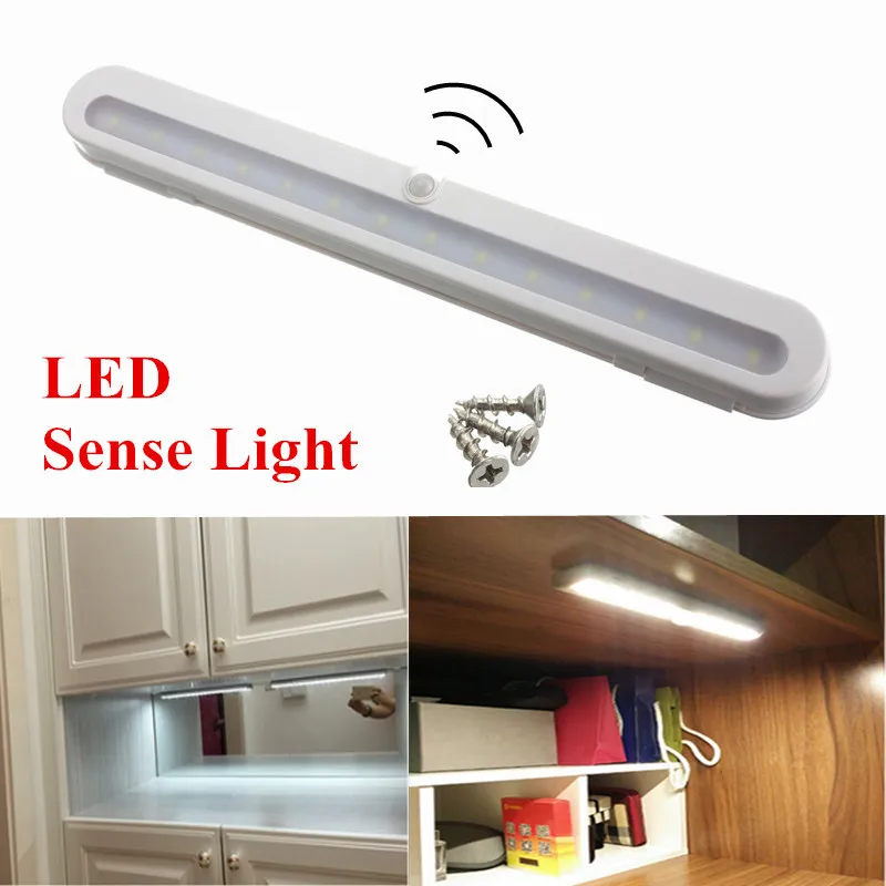 

14 LED Battery PIR Motion Sensor Cabinet Light Kitchen Bedroom Wardrobe Lamp Night Lights Cool White