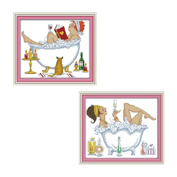 

Bathing Beauty Count Cross Stitch Kit 14CT 11CT DIY Cartoon Characters Hand Embroidery Needlework Set Home Decoration Painting