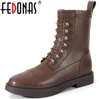 

FEDONAS Metal Decoration Motorcycle Boots Classic Design Chunky Heels Shoes Woman Heels Winter Working Basic Ankle Boots New