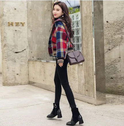 

Retro Plaid BF Woolen Jacket Women's Fall And Winter Clothes New Style Korean-style Short Short-height Popular Woolen Overcoat E
