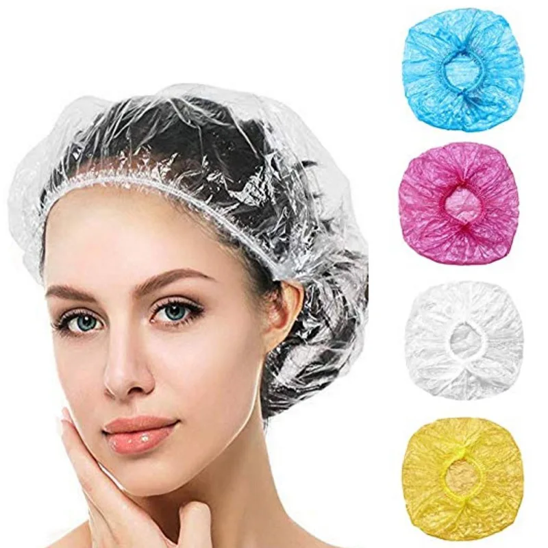 100Pcs Disposable Shower Cap Waterproof Bathing Tower Clear Hair Salon Bathroom Hair dye tools Beauty Salon Hair Treatment Cap new bathroom mirror shower protective film anti fog window clear waterproof makeup mirror protective electronic heating film 40p