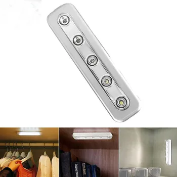 

1PC 5 LEDs Bar Light Cupboard Push Light Battery Operated Bulb Stick-On Wardrobe Night Lamps For Kitchen Cupboard Strip Light