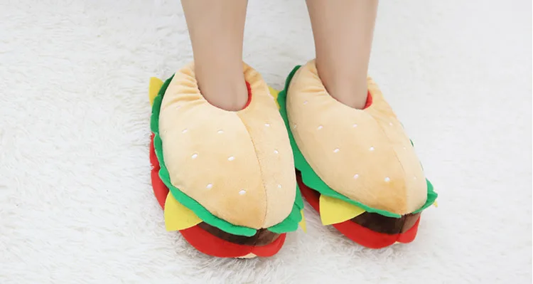 Г., зимние плюшевые тапочки домашняя обувь на толстой нескользящей подошве с изображением Зомби теплые Мультяшные хлопковые тапочки с изображением гамбургера