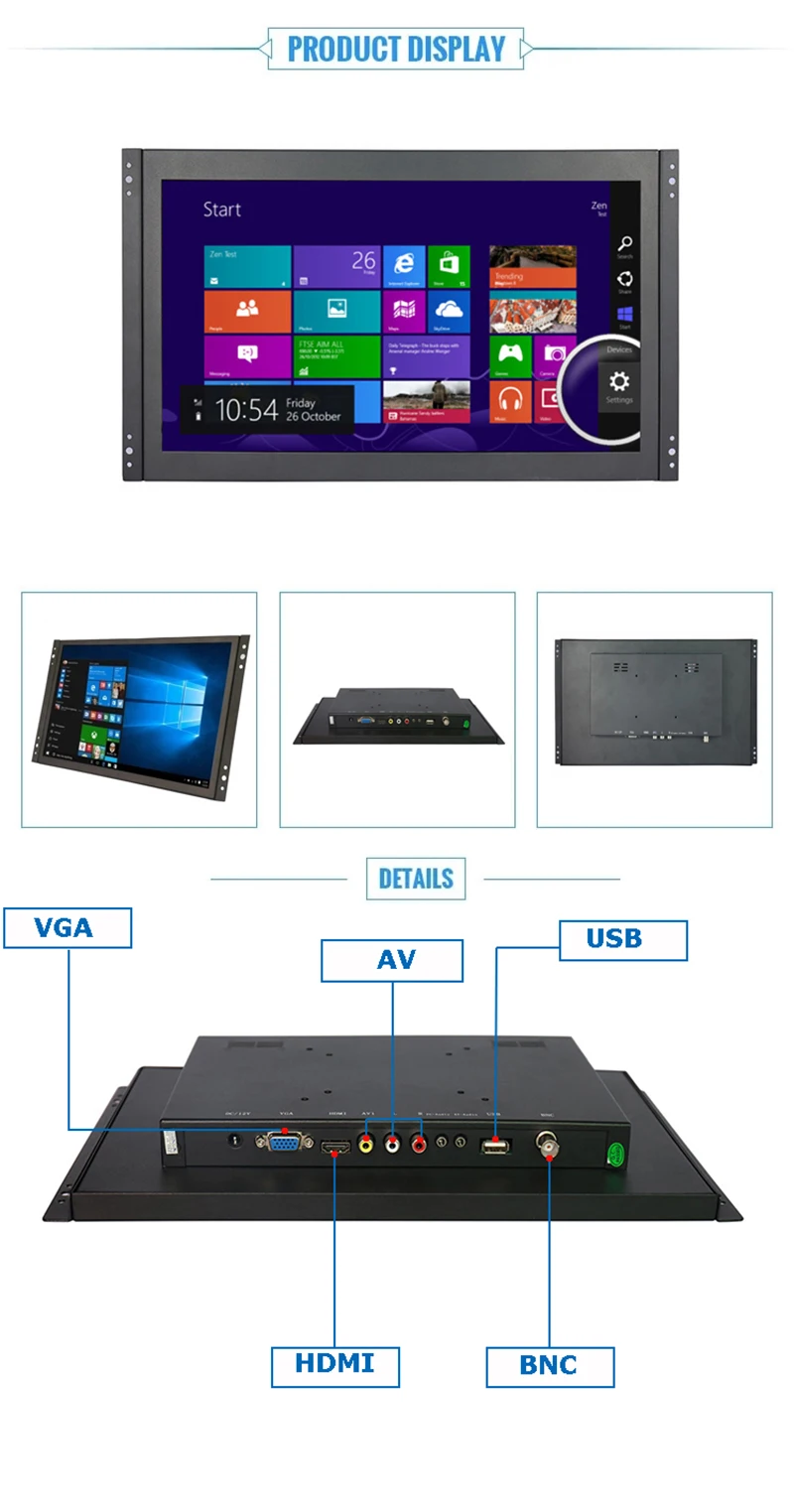 ZHIXIANDA G1516 HD 1920*1080 ips промышленный ЖК-монитор TFT открытая рамка Meta чехол 1080P монитор с AV/BNC/VGA/HDMI/USB