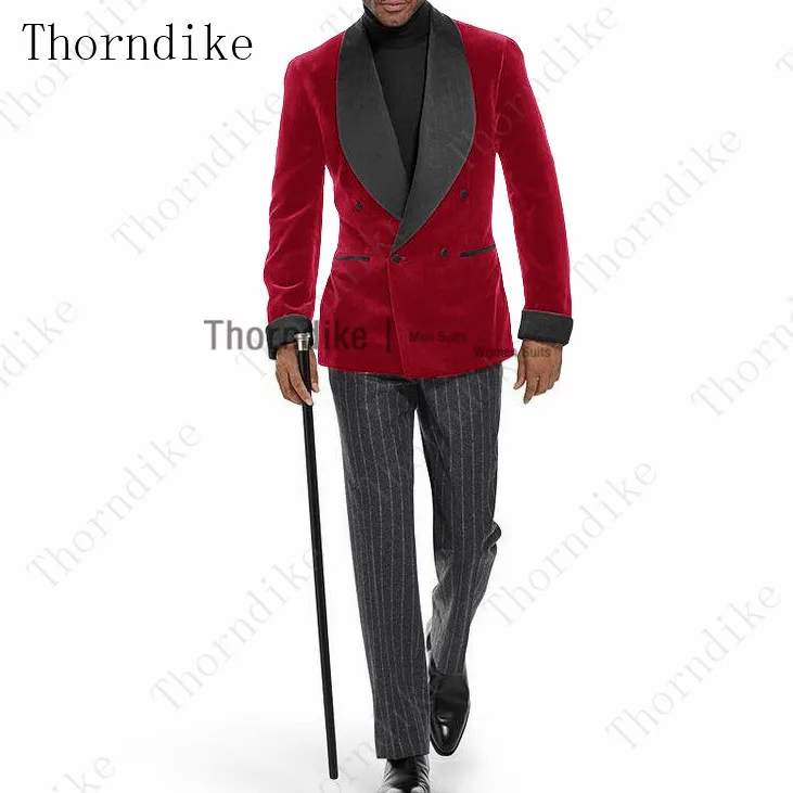 Мужской костюм Thorndike красный бархатный повседневный двубортный смокинг жениха