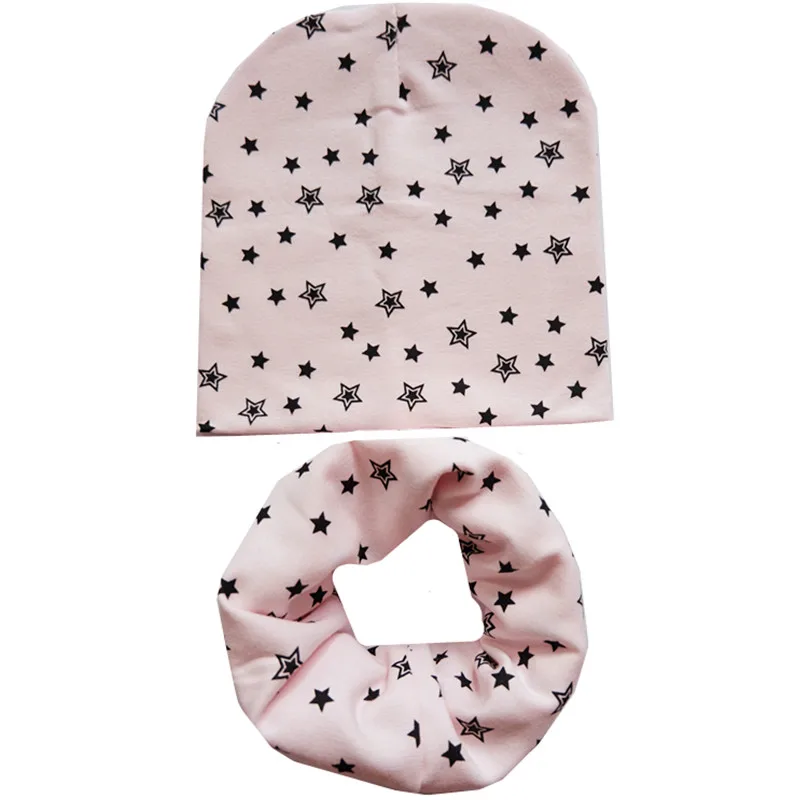 Хлопковый Детский набор из шапки и шарфа с принтом «мороженое» и «любовь», хлопковые шапки для детей, шапка для новорожденных, детский шарф, воротник, Детский комплект шапок для девочек и мальчиков - Цвет: pink star new