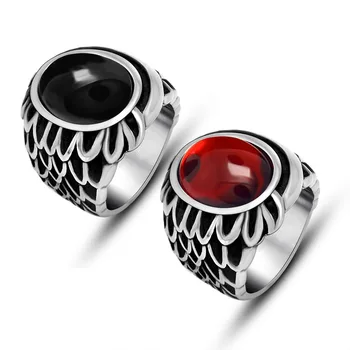 

Titanium Steel Ring Retro Black Red Agate Ring Fashion Angel Wings Couple Ring Male Jewelry