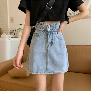 

Womens Wrap Skirt Vintage Clothes Denim Short Skirts Blue Harajuku Summer High Waist Streetwear 2020 The New flowy Fashion