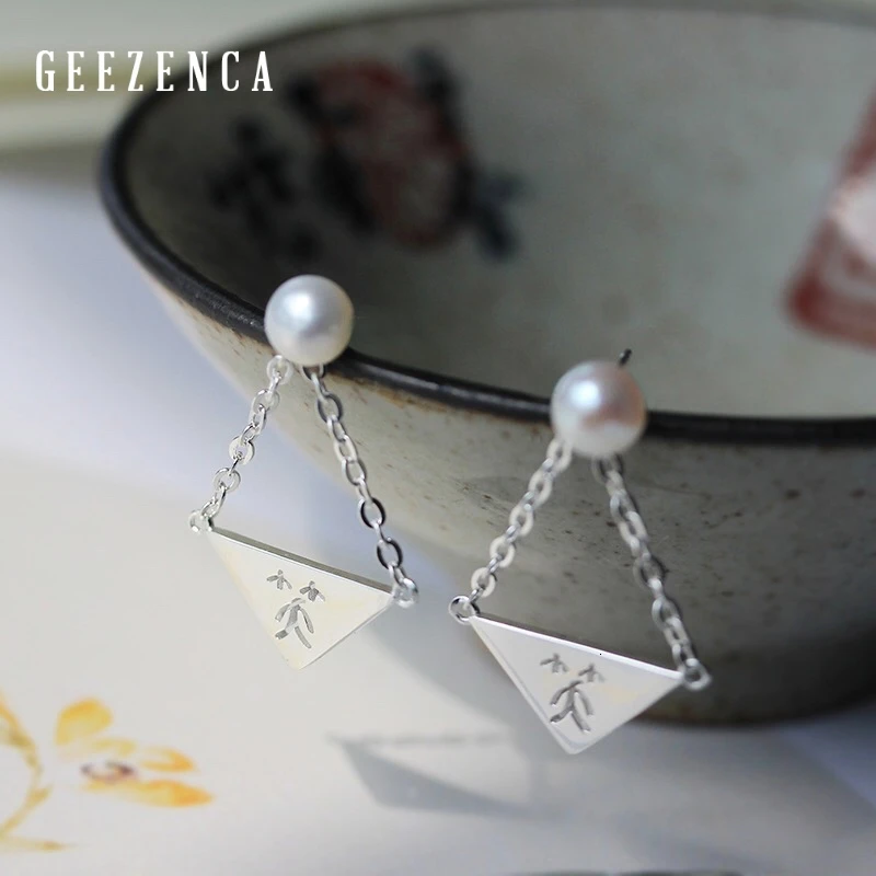 

925 Sterling Silve Chinese Character 'smile' Pearl Stud Earrings Original Design Ethnic Vintage Earring Fine Jewelry For Women