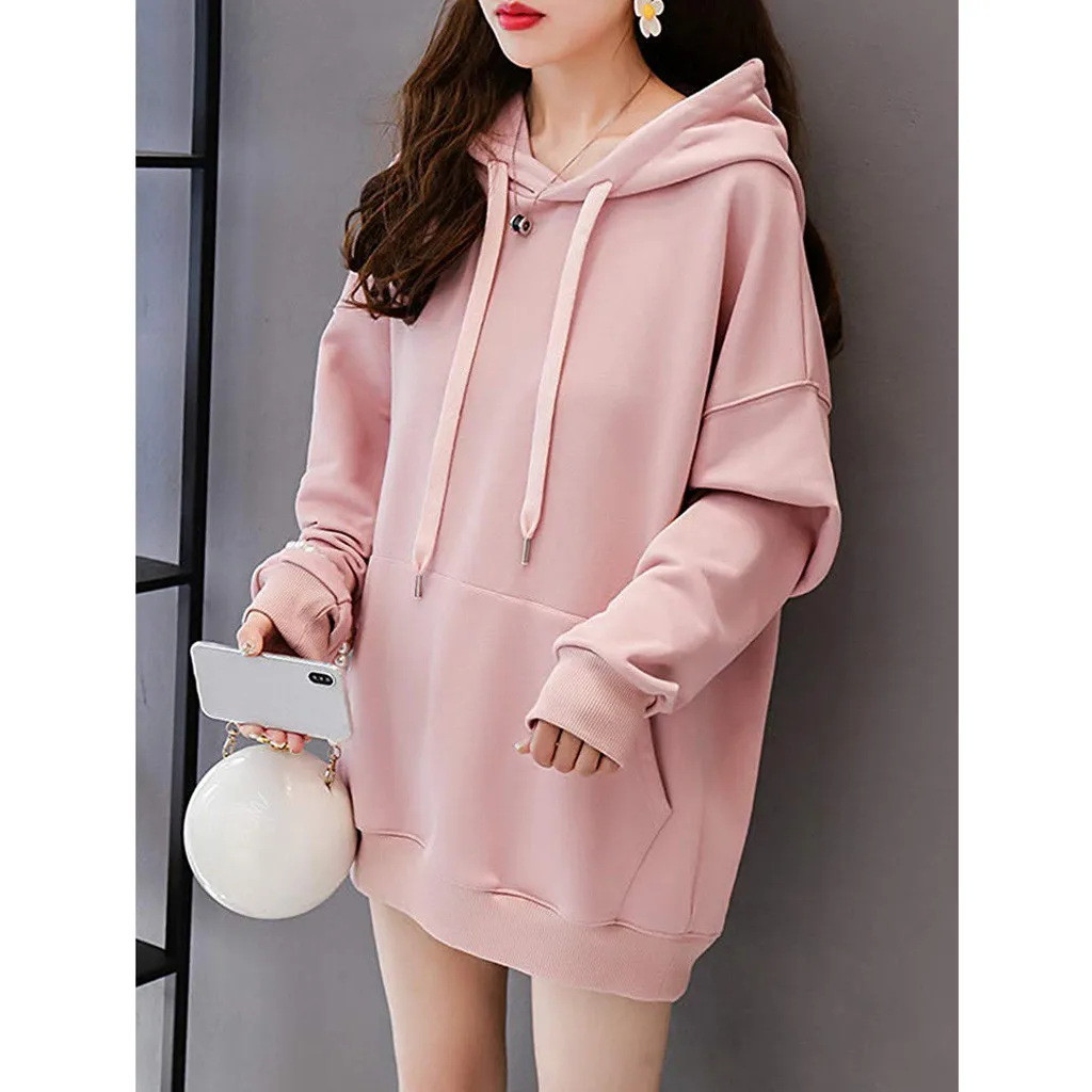 Women Back Print Pocket Long Sleeve Hoodies Sweatshirt Pullover Shirt Top Jumper Hoodies Sweatshirt Women Poleron Mujer C30817
