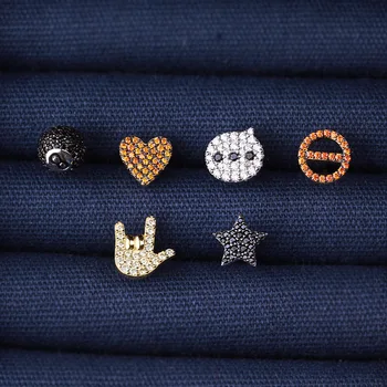 

Baoyocn 925 Sterling Silver 6pcs/set Stud Earrings Mini Star Black Eight Ball Love Heart Stop Sign Women Fashion Party Jewelry