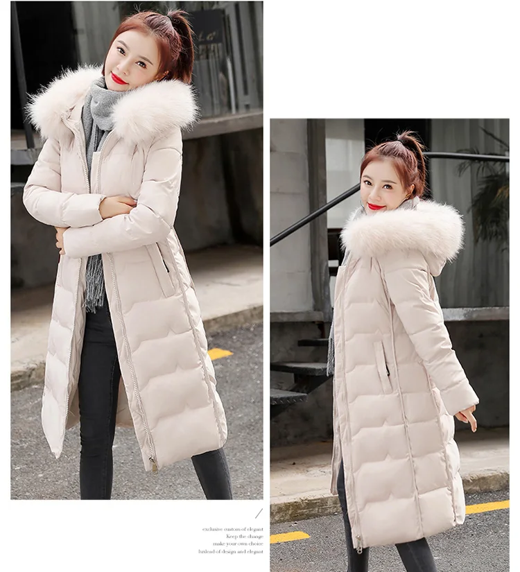 Cotton Hot Sale Solid Full Pockets Zippers Female Long Coat New Slim Parka Padded Jacket Winter Thick Warm Windbreaker