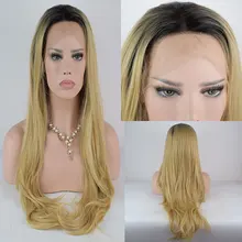 BM синтетический 13*3 парик фронта шнурка черный корнями блонд естественная волна термостойкие волокна волос средний пробор для женщин парики на каждый день