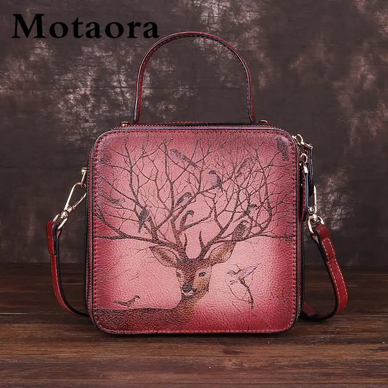 Motaoraレトロ本革女性のショルダーバッグ21新手作りエンボス加工トップハンドルバッグ動物プリントクロスボディバッグ ショッピングバッグ Aliexpress