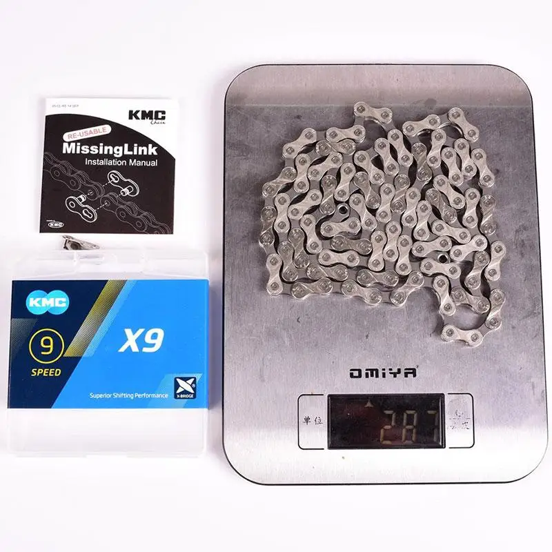 Велосипедная цепь KMC X9 X9.93 MTB дорожный велосипед серебряная цепь 116L 9 скоростная волшебная кнопка горный с оригинальной коробкой и MissingLin
