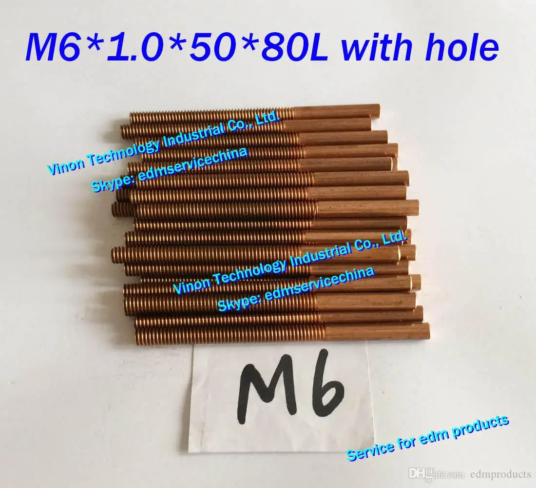 

(10 шт./лот) М6*1,0*50*80 мм метрический медный орбитальный нарезающий электрод с отверстием для промывки для edm медный резьбовой электрод М6