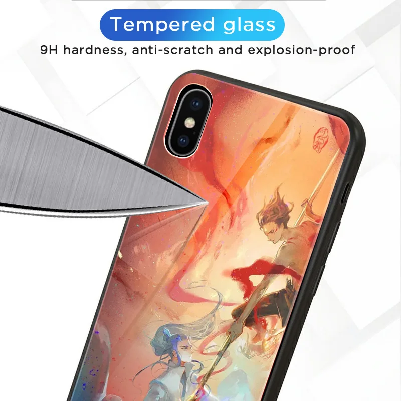 Для iPhone XS Max XR 6 6s 7 8 Plus X милый мультфильм NEZHA закаленное стекло бутик чехол Чехлы Fundas подарок