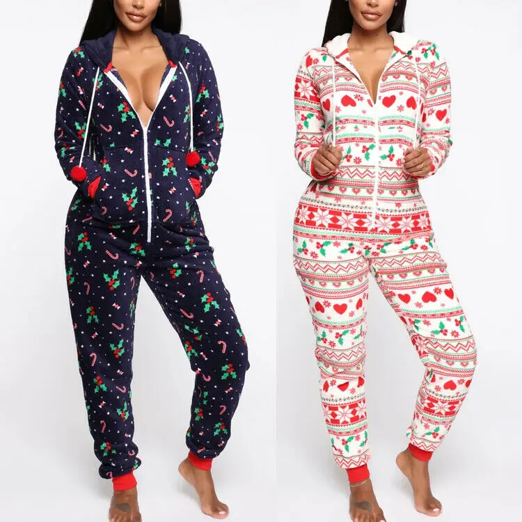 Family Christmas Pajamas Set Matching Family Merry Christmas Snowman One-Piece Hooded Zip-Front Romper Jumpsuits 